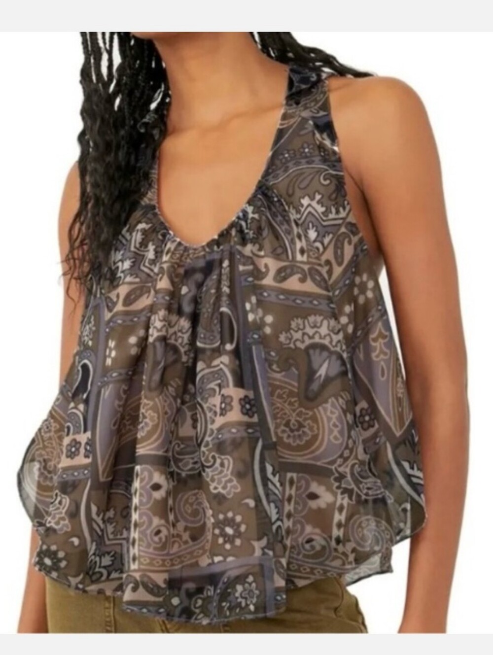Free People Strawberry Chiffon Halter Paisley Print Tank Top Blouse - Picture 10 of 10